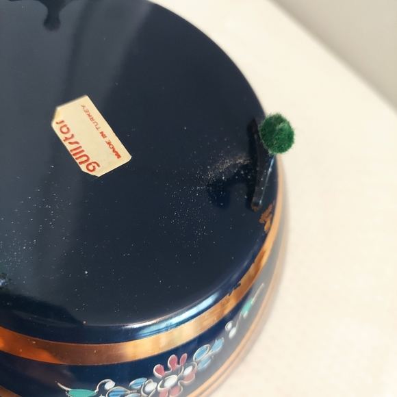 Vintage Copper Container W Lid Enamel Metal Round Floral Turkey - Picture 10 of 10